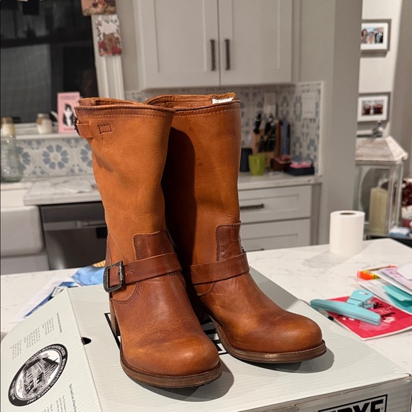 Frye Women's Cognac Leather Heeled Boots - Picture 2 of 4